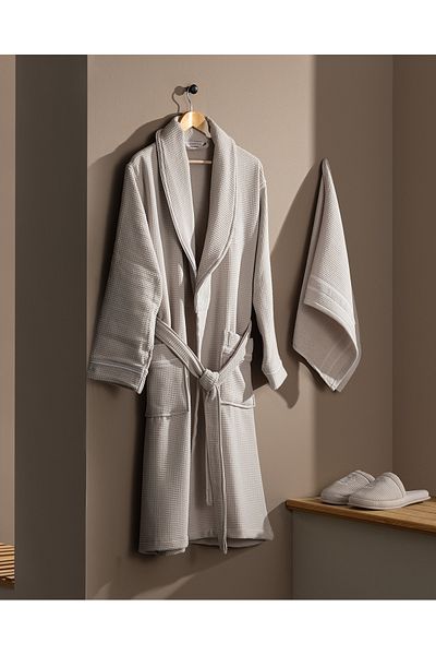 Madame Coco Remi Men's 100% Cotton Bathrobe Set - Beige - Luxury Collection