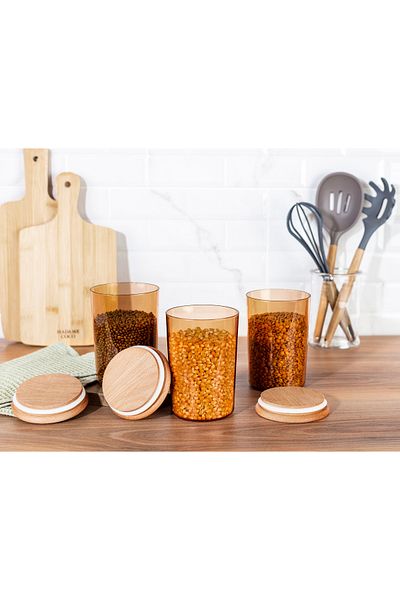 Madame Coco Yuviera 900ml Wooden Lid Storage Container Set of 3