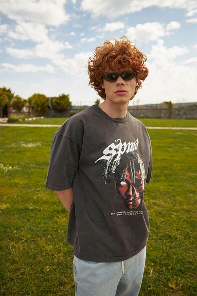 Trendiz Unisex Skull Rapper Washable Tshirt Anthracite