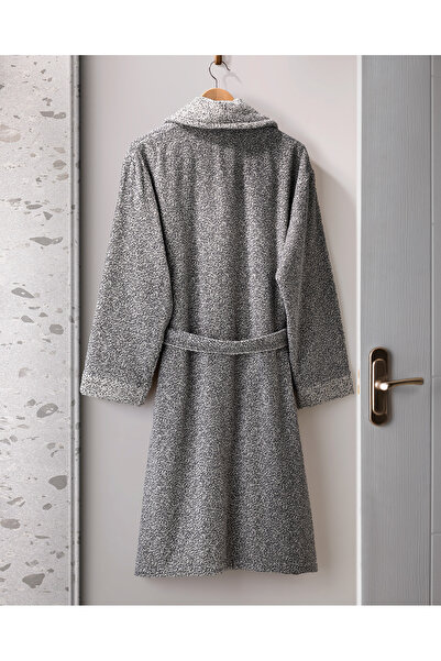 Madame Coco Unisex Anthracite Bathrobe - 100% Cotton, Brest Yarn-dyed Shawl