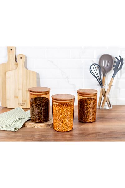 Madame Coco Yuviera 900ml Wooden Lid Storage Container Set of 3