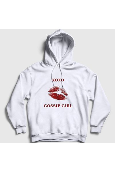 Presmono Φούτερ με κουκούλα Unisex White TV Series Gossip Girl - Xoxo Lips 483180 ττ