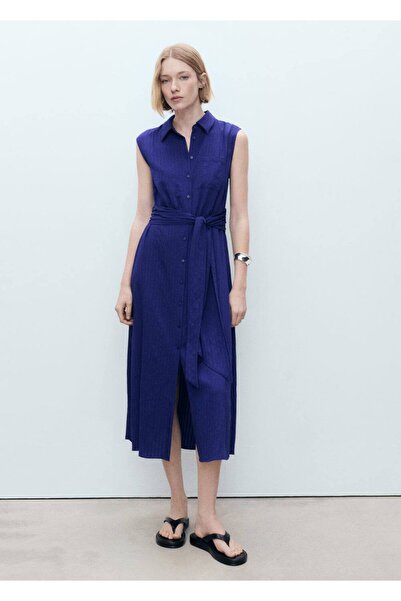 MANGO Woman Rochie cămașă cu brâu