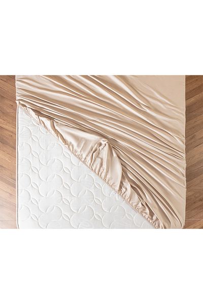 Madame Coco Ciel Single Plus Elastic Satin Bed Sheet - Beige