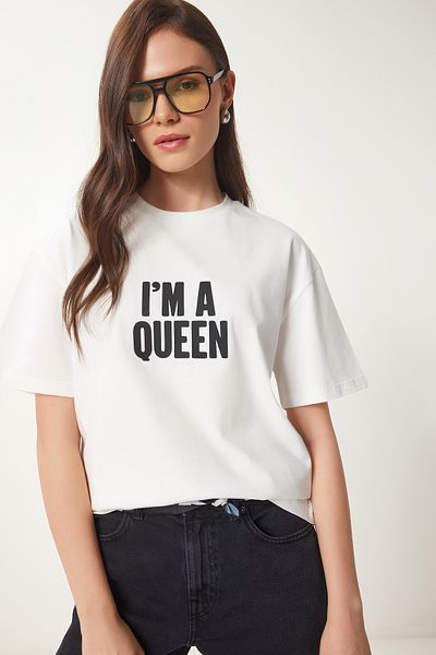 Lovelyİstanbul Slogan Knitted T-Shirt Ecru Lcr0032 Model