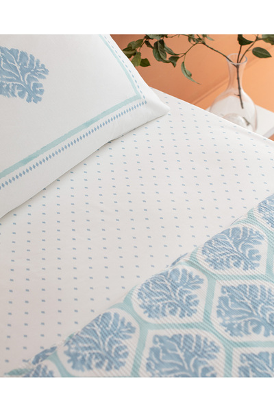 Madame Coco Set piqué cu imprimeu dublu Leal Blue - 100% bumbac