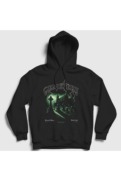 Presmono Φούτερ Cursed Place Unisex Μαύρη κουκούλα Graveyard - 484543 ττ