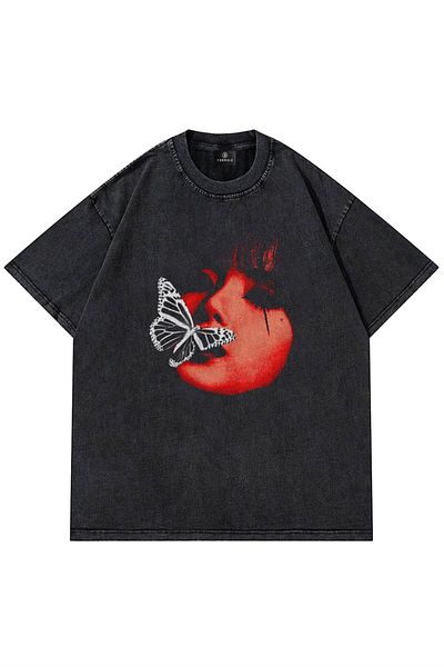 Trendiz Μπλουζάκι Unisex Washed Butterfly Anthracite
