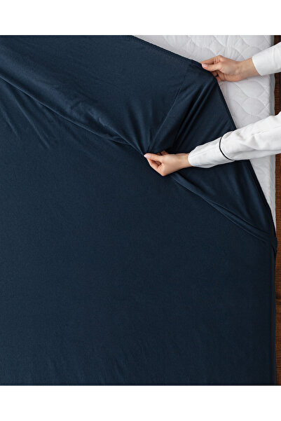 Madame Coco King Size Lastikli %100 Pamuk Penye Çarşaf - Lacivert