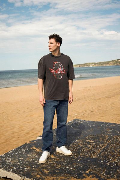 Trendiz Unisex Travis Red Washed Tshirt Anthracite
