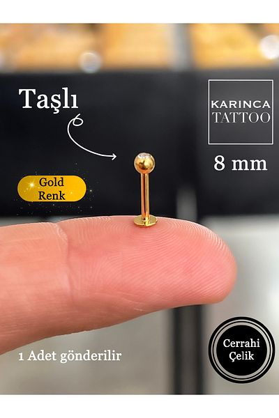 Karınca Piercing Jewelled End Gold Color Labret Ear Flat Helix Lip Tragus Piercing Earrings