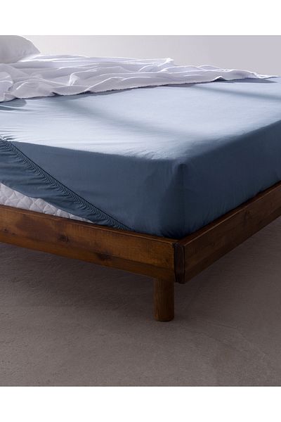 Madame Coco Manon Double Dark Blue Ranforce Elastic Sheet - 100% Cotton