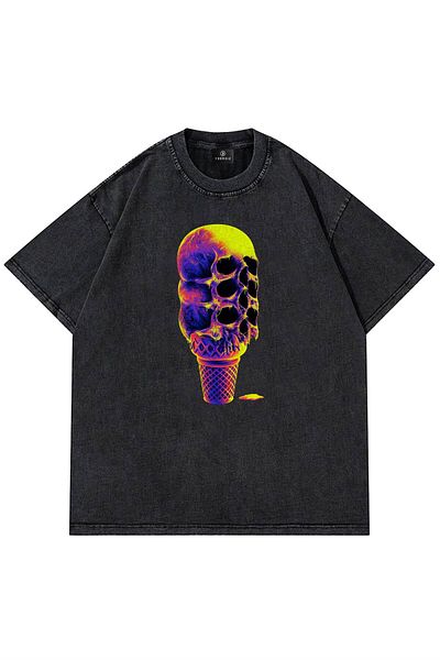 Trendiz Unisex Μπλουζάκι με παγωτό κρανίο ανθρακί που πλένεται