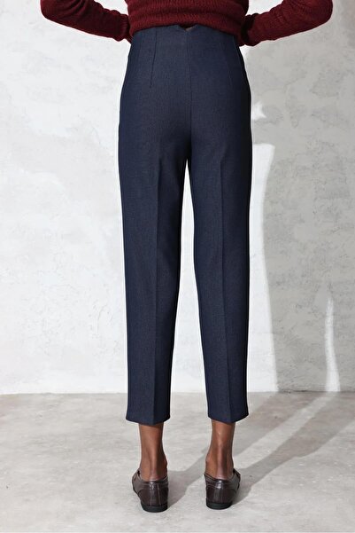 Ravencia Women's Model High Waist Fabric Navy Blue Trousers