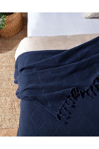 Madame Coco Basile Double Bedspread - Navy Blue