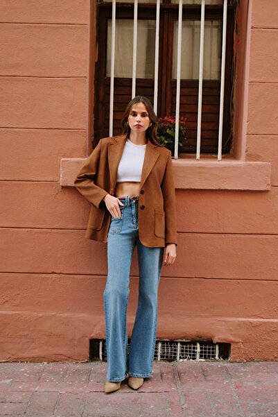 Ravencia Women's Premium Tan Suede Blazer Jacket