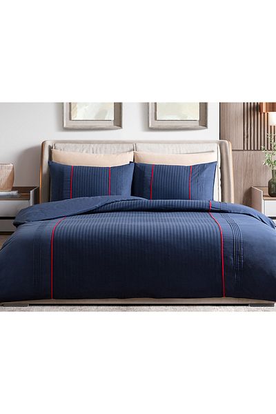 Madame Coco Mousse Single Ribbed Duvet Cover Set - Navy Blue