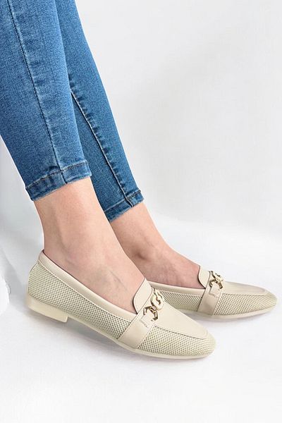 Y&D Shoes Balerina de damă, cu cataramă bej, pantofi casual
