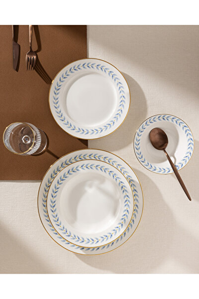 Madame Coco Joly Altın Yaldızlı 6 Kişilik 24 Parça Yemek Takımı - Mavi/Beyaz