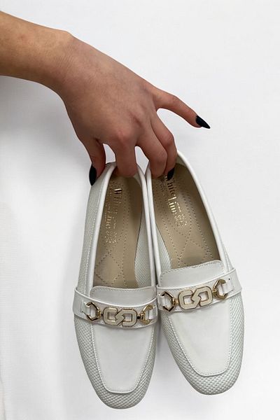Y&D Shoes Balerina de damă cu cataramă albă pantofi casual