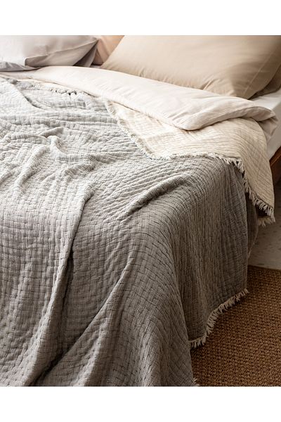 Madame Coco Grania Gray Single Cotton Bedspread - Luxury Collection