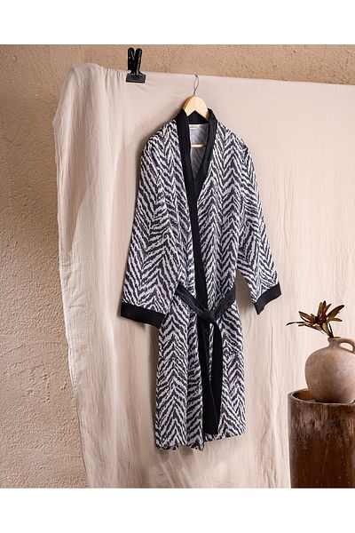 Madame Coco Adrianne Black Muslin Bathrobe - 100% Cotton,NaturalCollection
