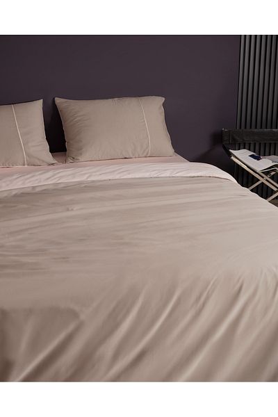 Madame Coco Danton Double Satin Duvet Cover Set - 100% Cotton, Piping, Plain Paint - Powder/Stone