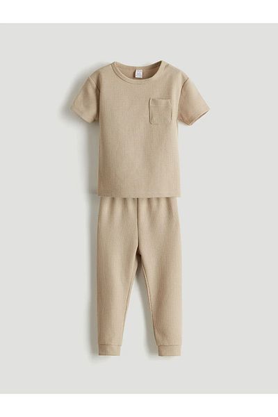 LC Waikiki Lcw Baby Beige Pocket Baby Boy T-Shirt and Pants 2Pcs