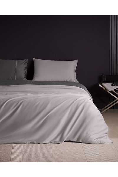 Madame Coco Danton Double Satin Duvet Cover Set - Anthracite/Grey, 100% Cotton Piping, Plain Paint