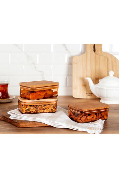 Madame Coco Diviera 500ml Wooden Lid Storage Container Set of 3