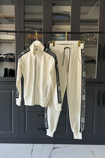 Posh Chic Stone Side Stripe Tracksuit Set - Elegant and Modern Style