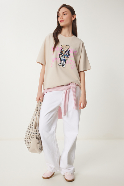 Lovelyİstanbul Πλεκτό μπλουζάκι Oversize, LCR0035, KREM 援