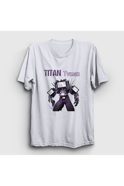 Presmono Λευκό μπλουζάκι τουαλέτας Unisex Titan Tvman Skibidi - 482740 ττ