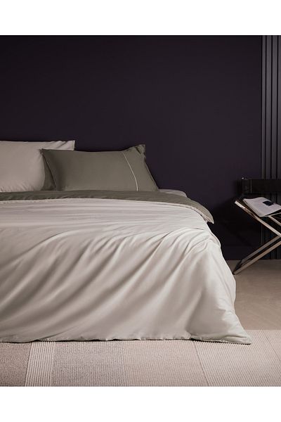 Madame Coco Danton King Size Satin-Cotton Piping Duvet Cover Set - Mink/Stone