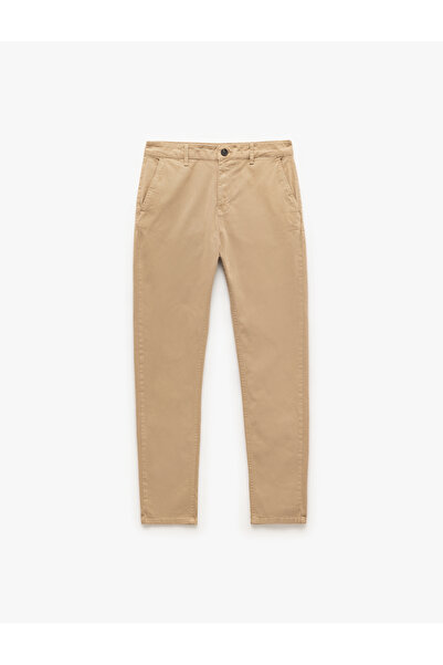 Koton Cotton Buttoned Chino Slim Fit Trousers with Pocket Detail