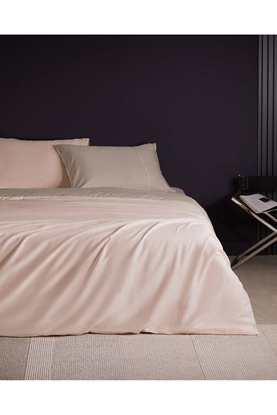 Madame Coco Danton Double Satin Duvet Cover Set - 100% Cotton, Piping, Plain Paint - Powder/Stone
