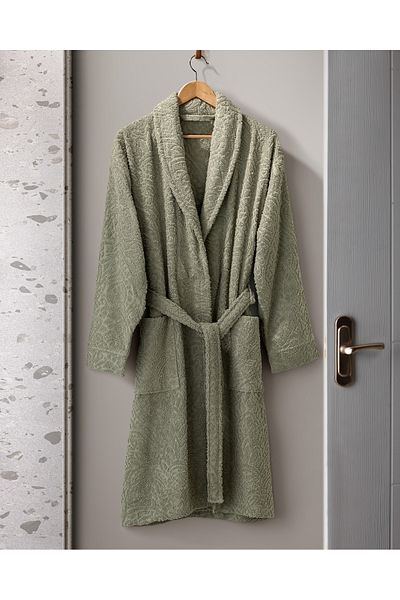Madame Coco Μπουρνούζι Bernay Unisex Jacquard 100% Cotton Şalyaka - Χακί - Φυσική Συλλογή