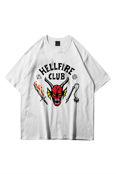 Trendiz Unisex Hell Fire Club Tshirt Λευκό