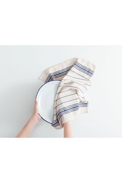 Madame Coco Linda Drying Cloth - Ecru/dark blue - 40x60 Cm