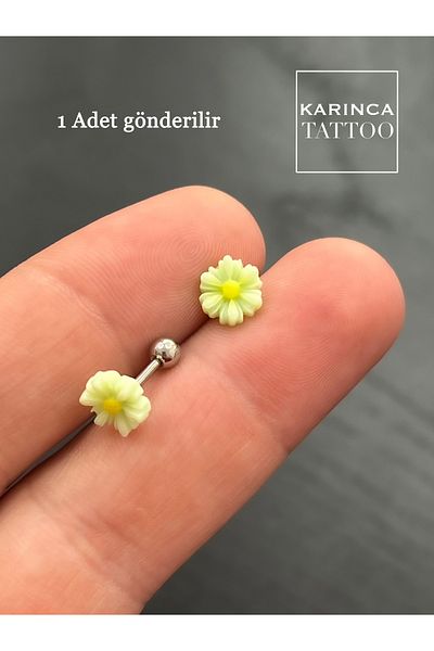 Karınca Piercing Green Flower Flat Conch Ear Piercing Earrings