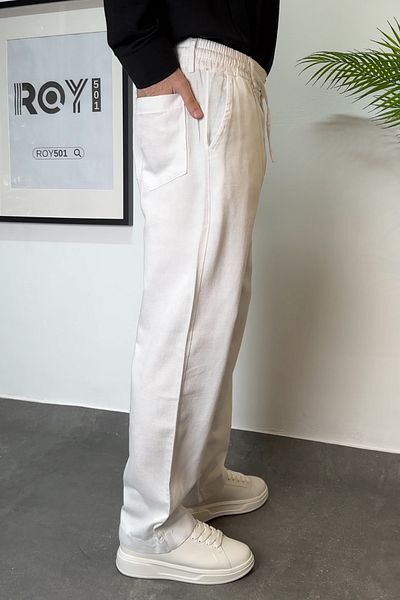 ROY501 Baggy Linen Pants Slim Comfortable Fit Waist Drawstring Elastic New Season Men's Linen Pants