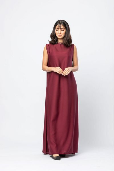 outline Burgundy Abaya Dress with Blackberry Fabric