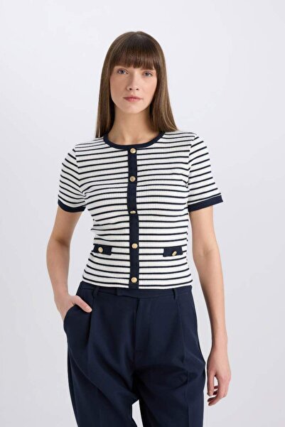 DeFacto Slim Fit Slim Fit Crew λαιμόκοψη ριγέ κοντομάνικο μπλουζάκι C2566ax25sp