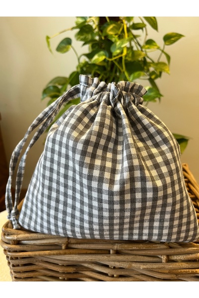 MEKİK BUTİK Сірий екологічний лляний міні-мішечок - косметичка - розміри 20x20