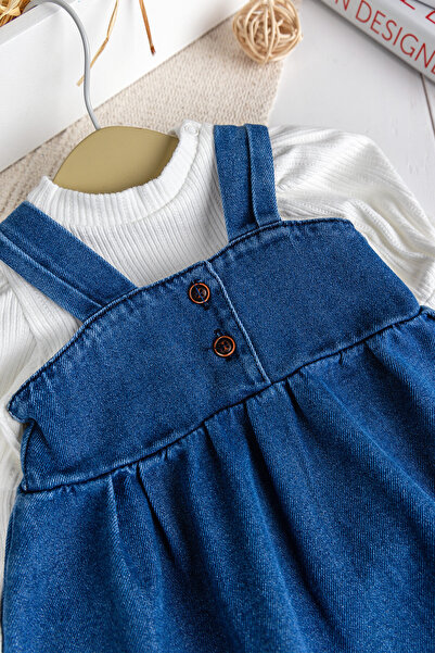 Babymod Tasseled Jean Gilet Dress Jeans Salopet Buluz Set