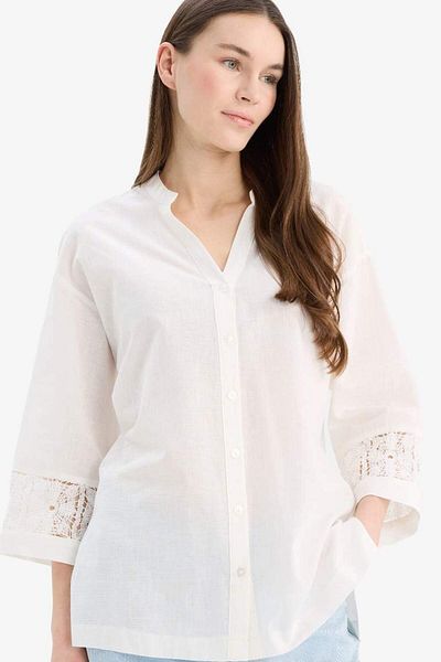 DeFacto New Season Relax Fit Apache Collar Basic Plain Long Sleeve Shirt
