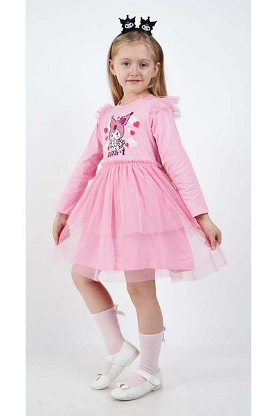 Buse&Eylül Bebe Kuromi Pink Tulle Detailed Girl's Dress