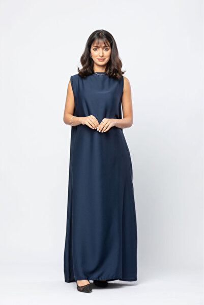 outline Navy blue abaya dress with blackberry fabric