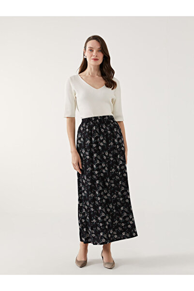 LC Waikiki Lcw Grace Black Elastic Waist Patterned Women's Skirt