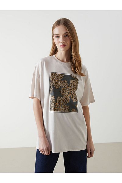 LC Waikiki Crew Neck Stone Printed Girl's T-Shirt